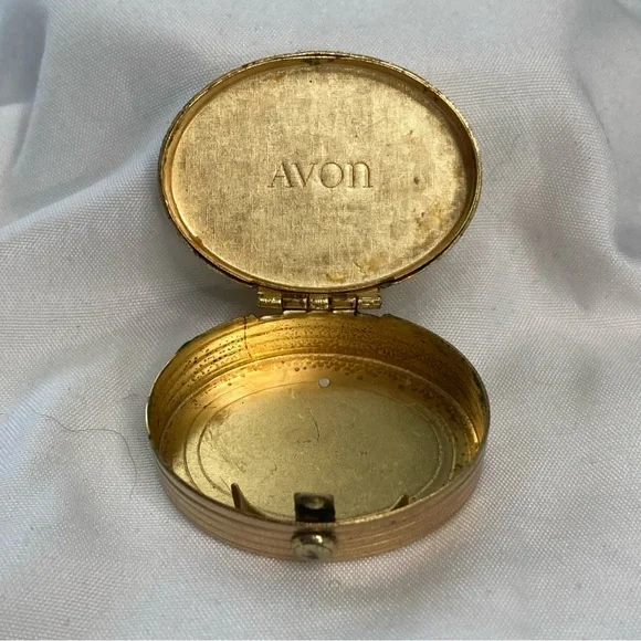 Vintage Avon Brocade Perfume Glacé Gold Tone Case Pill Box Trinkets - Picture 7 of 10